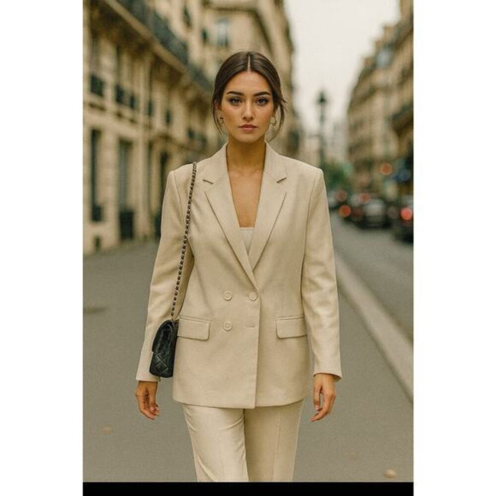 Princess Polly Oversized Blazer L/XL Tan Minimalist Casual Double Button‎ Career